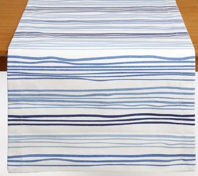 72" Blue Watercolor Stripe Fabric Table Runner