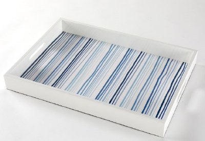 12" x 17" Blue Watercolor Stripes White Serving Tray