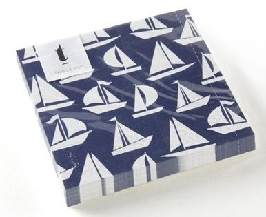 5" Square White Sailboats on Dark Navy Beverage Napkins