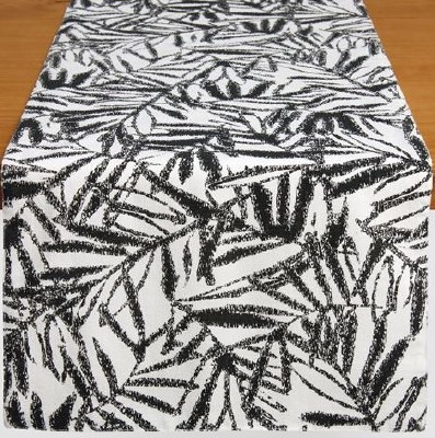 72" Black and White Bending Palms Fabric Table Runner