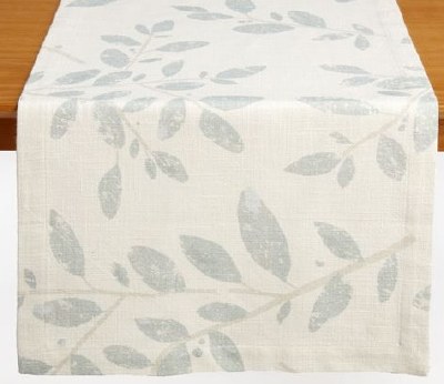 72" Distressed White and Blue Leaves Emmy Fabric Table Runner