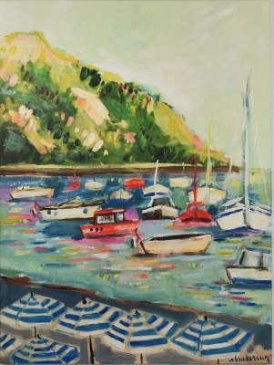 47" x 36" Boats and Umbrella Canvas