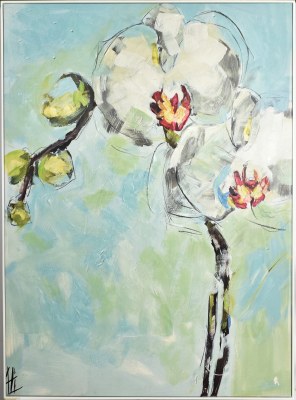 60" x 44" White Orchid Canvas in a White Frame