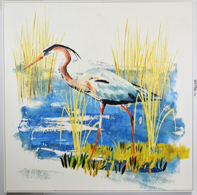 48" Square Blue Heron Canvas in White Frame
