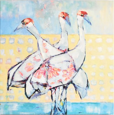 30" Sq Three Cranes Canvas