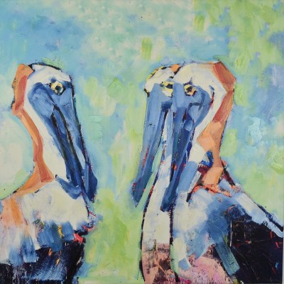 30" Square Three Pelicans Canvas