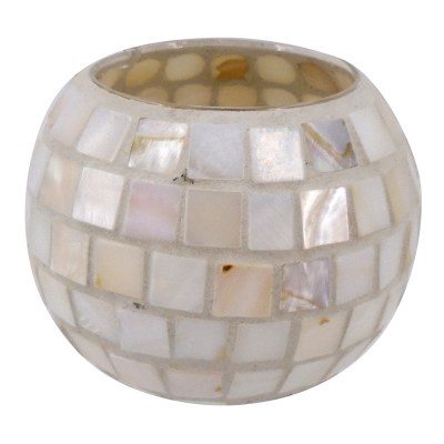 4" Round Mother Of Pearl Mosaic Votive Holder