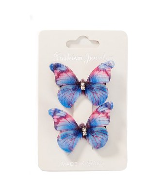 Set of 2 Blue and Pink Butterfly Hair Clips