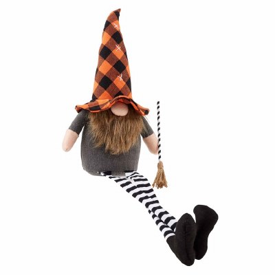 27" Halloween Witch Gnome With Broom by Mud Pie Decoration