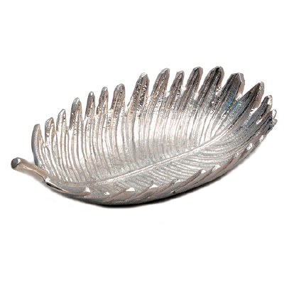 9" Silver Metal Frond Shaped Bowl