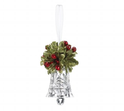 3" Clear Acrylic Bell Ornament With Mistletoe