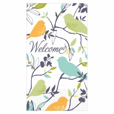 8" x 4" Yellow, Green and Blue Welcome Birds Guest Towels