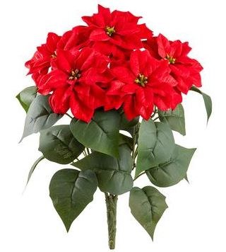15" Faux Red Velvet Poinsettia Bush