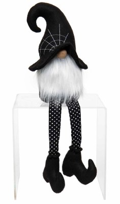 21" Halloween Gnome With Black Cobweb Witch Hat Decoration