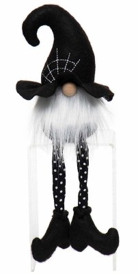 12" Halloween Gnome With Black Cobweb Witch Hat Decoration