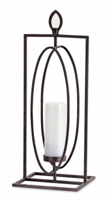 24" Metal Oval In Rectangle Frame Pillar Candleholder