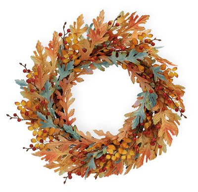 21" Round Orange and Blue Fall Wreath Fall and Thanksgiving Decoration