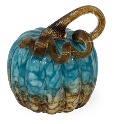 5.5" Blue and Brown Glass Pumpkin Fall and Thanksgiving Decoration