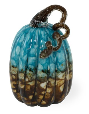 8.5" Blue and Brown Glass Pumpkin Fall and Thanksgiving Decoration