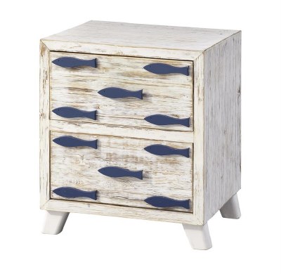 19" White and Blue Two Drawer Fish Cabinet