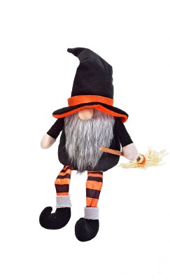 16" Halloween Witch Gnome With Broom Decoration