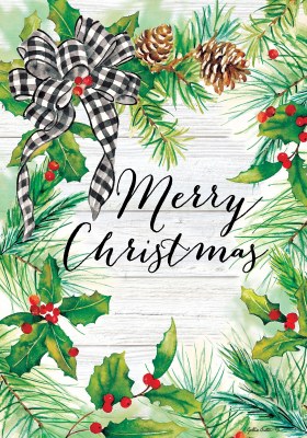 28" x 40" Merry Christmas Holly Pine Flag