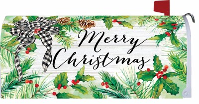 7" x 17" Merry Christmas Holly Pine Mailbox Cover