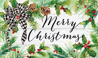 18" x 30" Merry Christmas Holly Pine Doormat