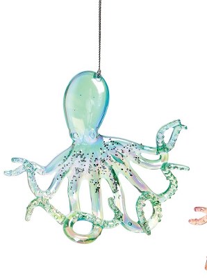 5" Blue Sparkle Octopus Ornament