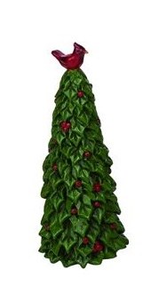 8" Red and Green Slim Holly Tree with Cardinal on Top