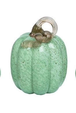 6" Green Glass Round Pumpkin Fall and Thanksgiving Decoration