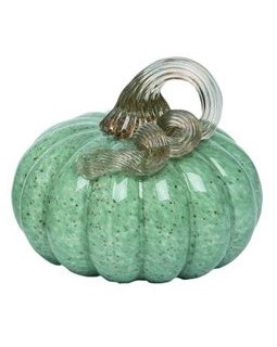5" Green Glass Squat Pumpkin Fall and Thanksgiving Decoration