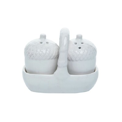 3" White Acorns in Basket Salt & Pepper Shakers Fall and Thanksgiving