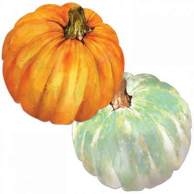 13" Orange or Aqua Pumpkin Shaped Reversible Placemat Fall and Thanksgiving