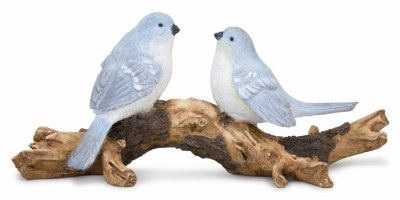 10" Light Blue Polyresin Bird Couple On Branch