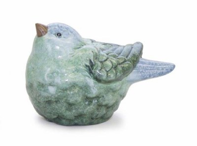 4" Blue and Green Ceramic Bird Looking Up