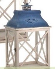 23" Distressed White and Blue Wood and Metal Cross X Lantern