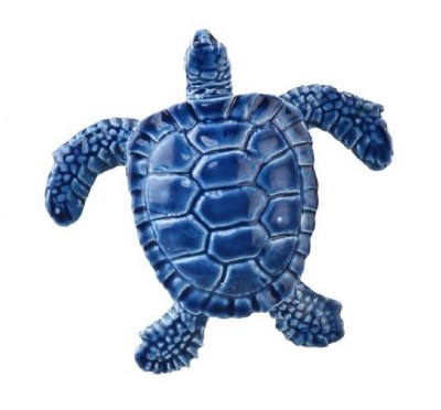 4" Dark Blue Polyresin Faux Ceramic Baby Sea Turtle Figurine