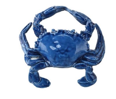 6" Blue Polyresin Faux Ceramic Crab Figurine