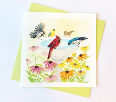 6" Square Quilling Songbirds Bird Bath Card