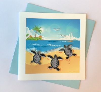 6" Square Quilling Baby Turtle Beach Card