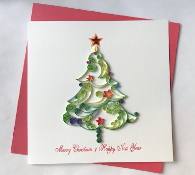 6" Square Quilling Christmas Tree Holiday Card