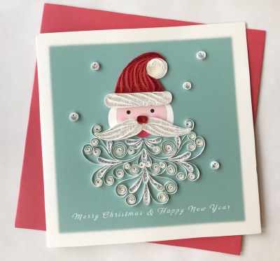 6" Square Quilling Santa With Hat Holiday Card
