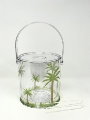 7" Round Acrylic Palm Tree Ice Bucket With Tongs