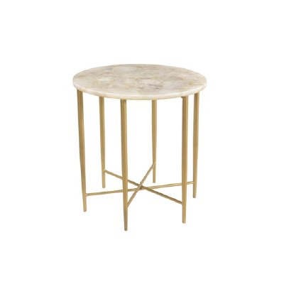 24" Round White Marble Top Table With Gold Legs