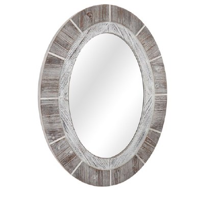 38" Oval White Washed Wood Mirror