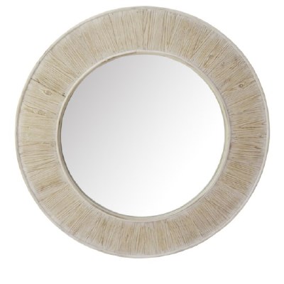 35" Round White Washed Wood Mirror