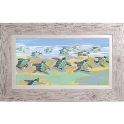 27" x 47" Blue and Green Baby Sea Turtles Framed Gel Print