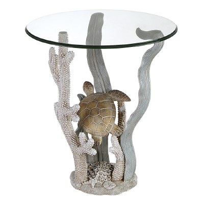 20" Round Multicolor Turtle Ocean Accent Table