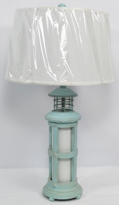 31" Seaglass Blue Lighthouse Lantern Lamp With Night Light Base